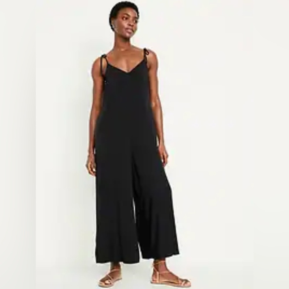 Old Navy Tied Sleeve Wide Leg Cropped Crinkled Jumpsuit Size Large